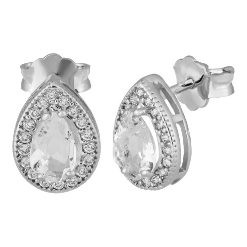 Brinco de Prata Gota com Zircônia Cristal 10x7mm