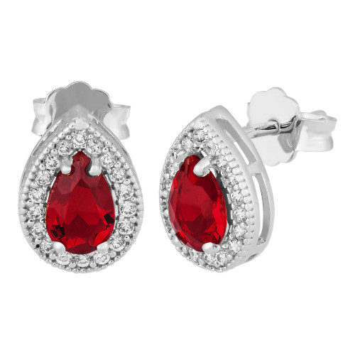 Brinco de Prata Gota com Zircônia Vermelha