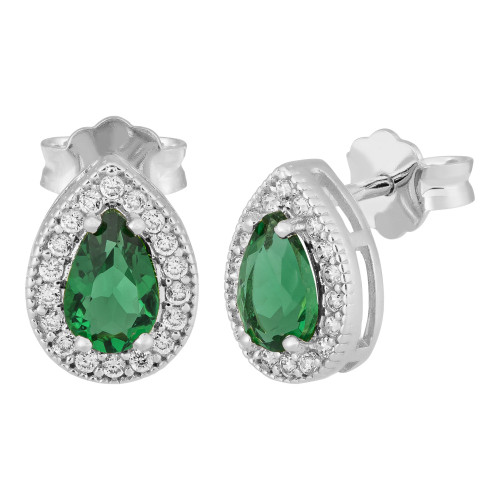 Brinco GOTA Prata com Zircônia Verde 10x7mm-1