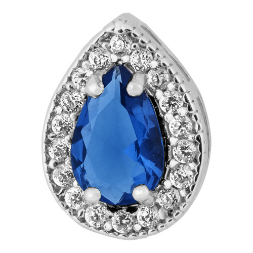 Pingente de Prata Gota Zircônia Azul 10x7mm