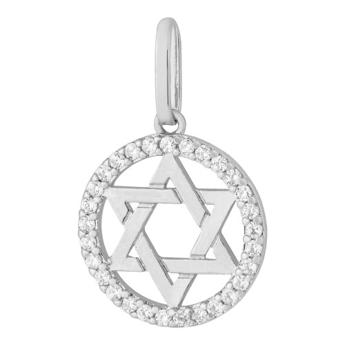 Pingente de Prata Estrela de Davi com Zircônias Brancas 14mm