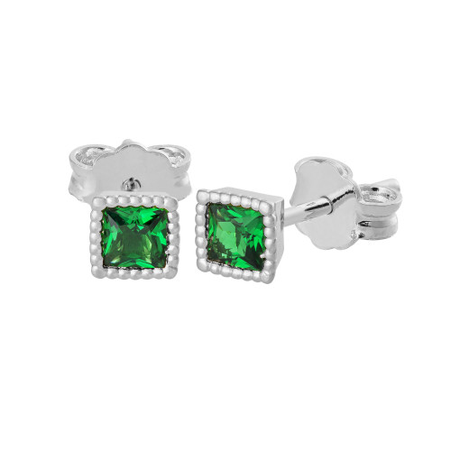 Brinco de Prata Quadrado Zircônia Carré Verde 3mmX3mm