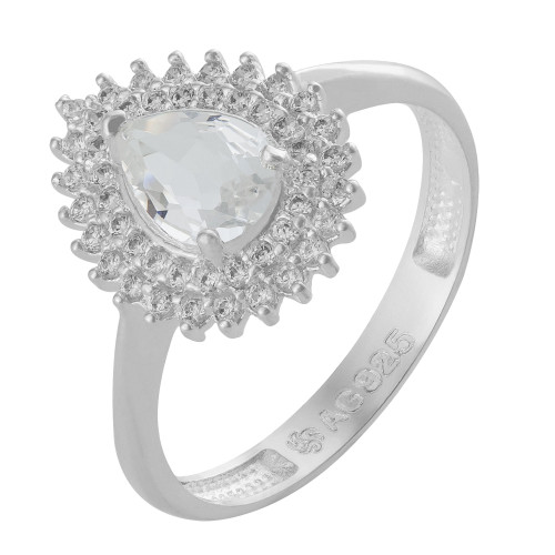 Anel de Prata Coleção Queens Cristal 5x7 e Zircônias Brancas