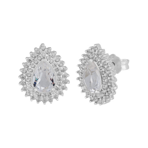 Brinco de Prata Coleção Queens Cristal 5x7 e Zircônias Brancas