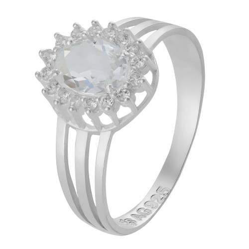 Anel de Prata Coleção Queens Cristal 5x7 e Zircônias Brancas