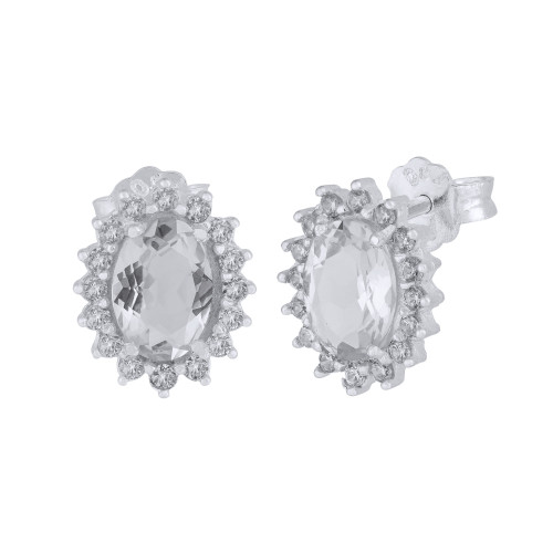 Brinco de Prata Coleção Queens Cristal 5x7 e Zircônias Brancas