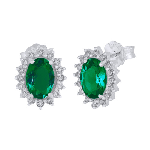 Brinco de Prata Coleção Queens Cristal Esmeralda 5x7 e Zircônias Brancas