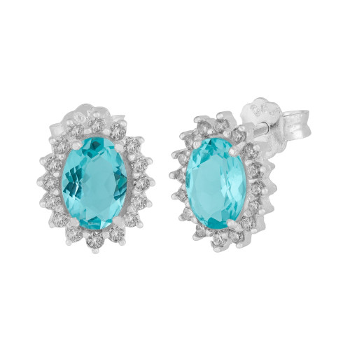 Brinco de Prata Coleção Queens Cristal Topázio Sky 5x7 e Zircônias Brancas