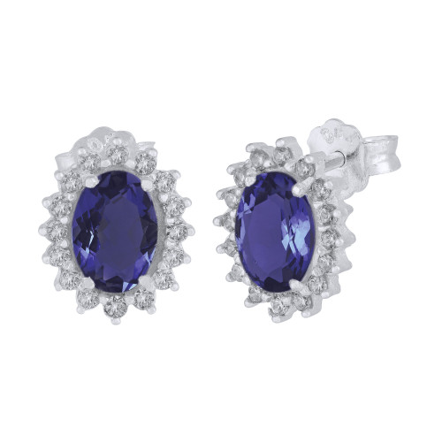 Brinco de Prata Coleção Queens Cristal Tanzanita 5x7 e Zircônias Brancas