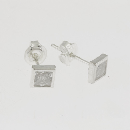 Brinco de Prata Ponto de Luz Quadrado Zircônia 6mm