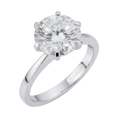 Anel de Prata  Rhodinada Solitário com Pedra Moissanite 10mm