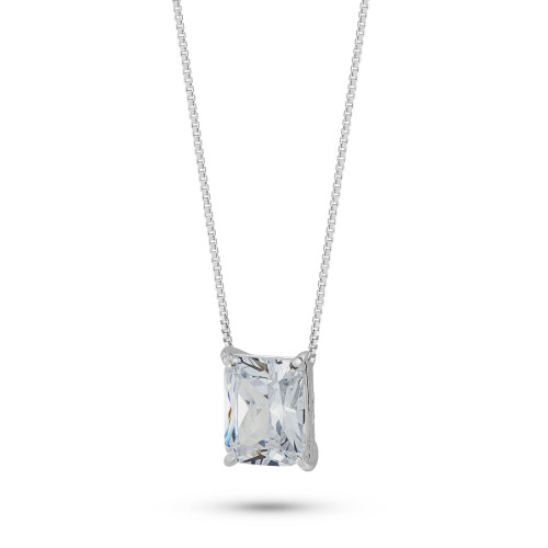 Colar de Prata Coleção Fancy retangular Cristal 8x10 45cm