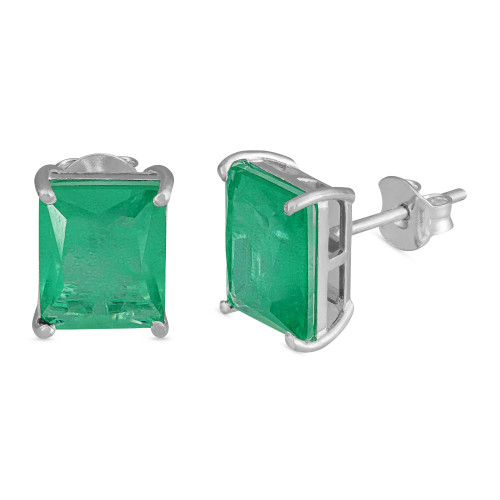 Brinco de Prata Coleção Fancy Retangular Fusion Verde 8x10