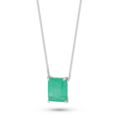 Colar de Prata Coleção Fancy Fusion Verde Retangular 8x10 45cm
