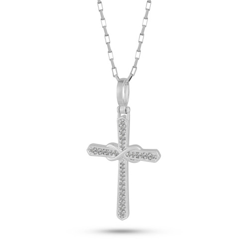 Pingente de Prata Cruz Infinito com Zircônia Branca 30x20
