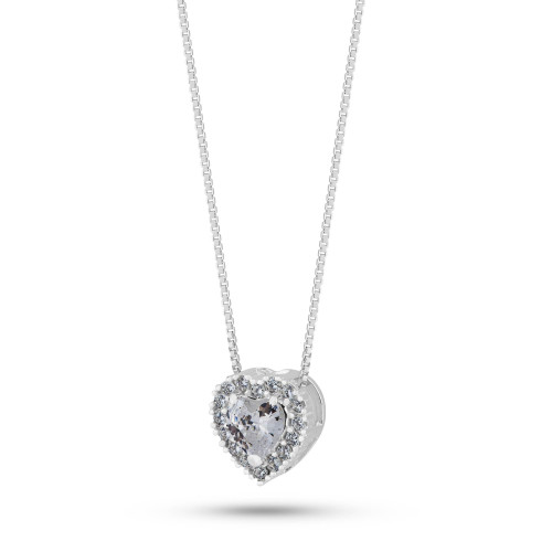 Colar de Prata Coleção Fancy Coração Zircônia Cristal 8x8 45cm