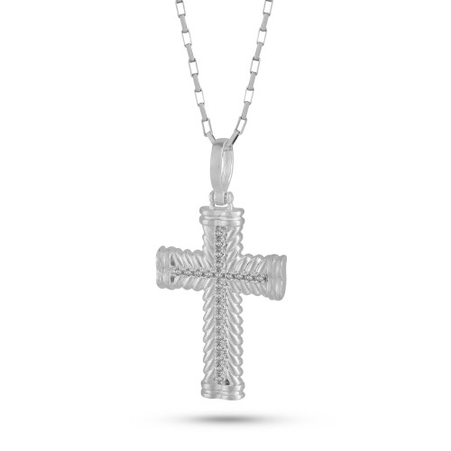 Pingente de Prata Cruz Faith com Zircônia Branca 30x20