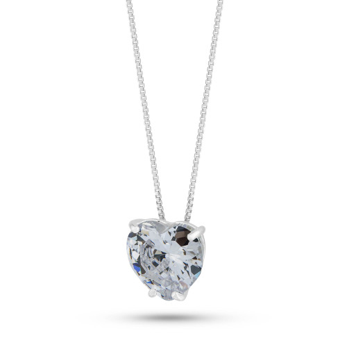 Colar de Prata Coleção Fancy Coração  Zircônia Cristal 10mm 45cm