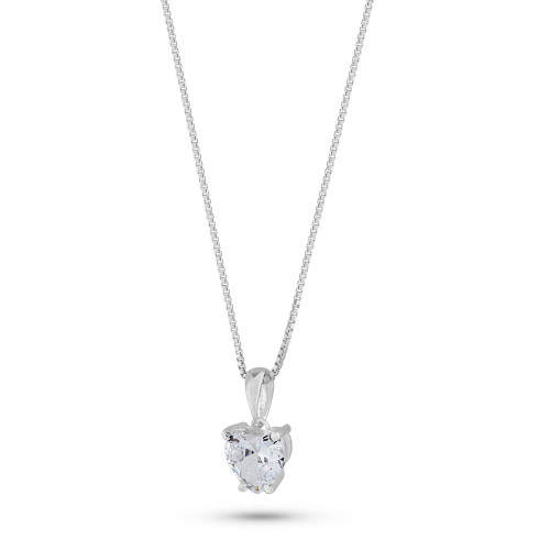 Colar de Prata Ponto de Luz Coleção Fancy Coração Cristal 6mm 45cm
