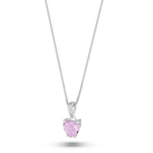 Colar de Prata Ponto de Luz Coleção Fancy Coração Cristal Rosa 6mm 45cm