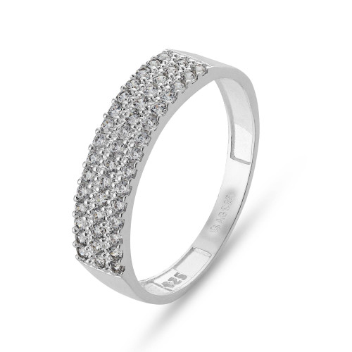 Anel de Prata Poder Cravejado com Zircônias Brancas