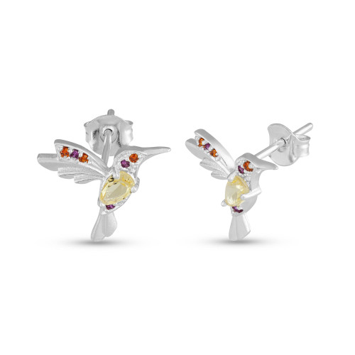 Brinco de Prata Beija Flor Coleção Florescer Zircônia Yellow 14x10mm