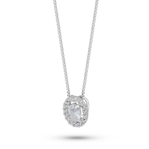 Colar de Prata Coleção Princess Zircônia Oval Cristal 5x3 45cm