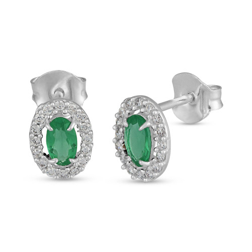 Brinco de Prata Coleção Princess Zircônia Oval Esmeralda 5x3