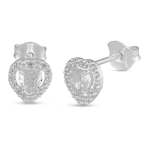 Brinco de Prata Coleção Princess Coração Cristal 4mm