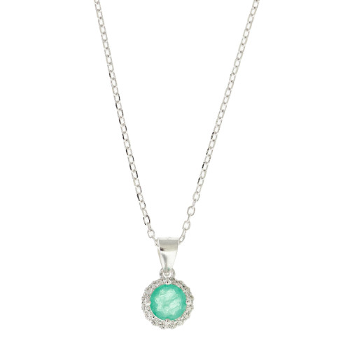 Colar de Prata Esplendor Coleção Princess Zircônia Verde Turquesa 45cm