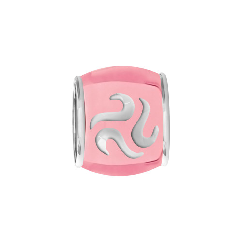 Pingente Prata Link Tubo Separador Convex com Resina Rosa