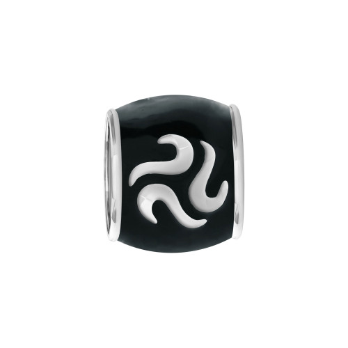 Pingente Prata Link Tubo Separador Convex com Resina Preto