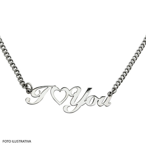 Colar Prata Veneziana com Manuscrito I (C) You 12x33mm 45cm