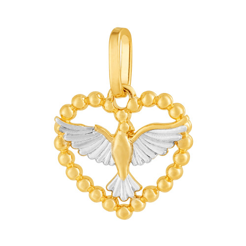 Pingente de Prata Coração com Espírito Santo Revestida de Ouro 18K