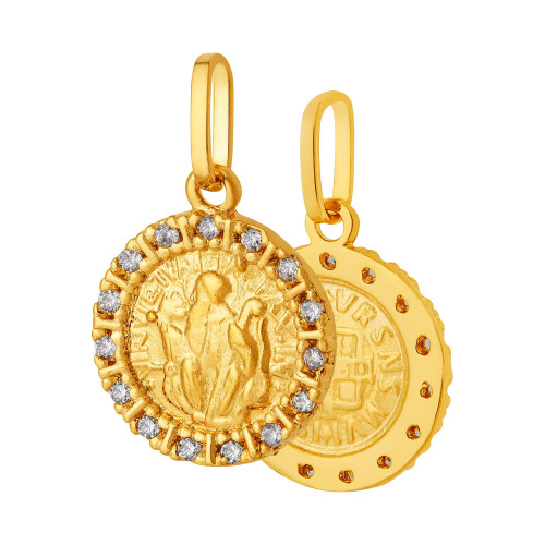 Pingente de Prata São Bento com Zircônias Brancas Revestido com Ouro 18k 10mm