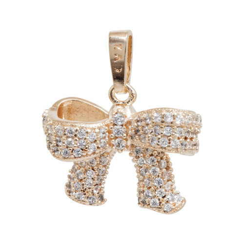 Pingente Prata c/ Ouro 18K Laço com Zircônia 17x14mm