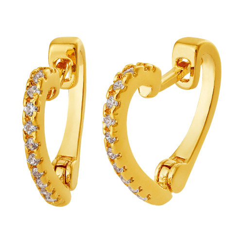 Brinco de Prata Argola Coração Revestida de Ouro 18K com Zircônia Branca 11x13mm