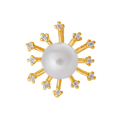 Pingente de Prata Encanto Pérola Revestida Ouro 18K e Zircônias Brancas  6mm