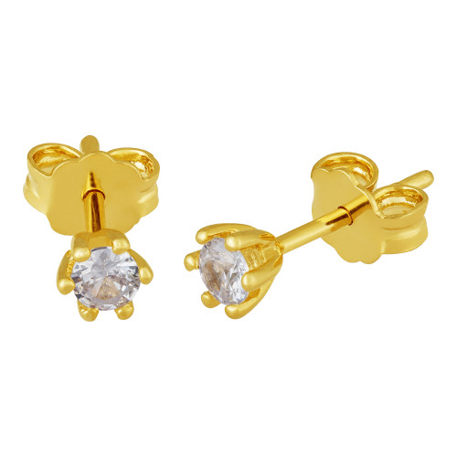 Brinco de Prata Coração Revestido com Ouro 18k 4mm