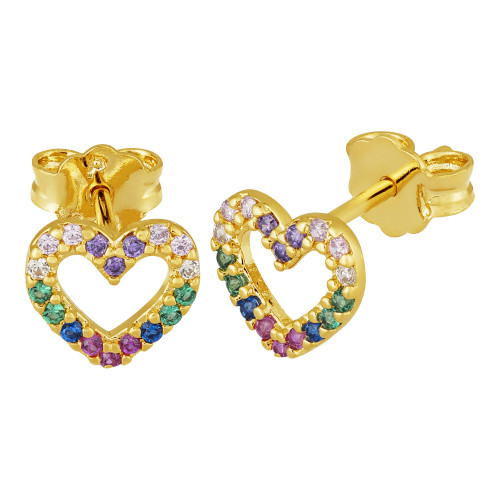 Brinco de Prata Coração Color Revestido em Ouro 18k 8x8mm