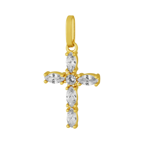 Pingente de Prata Cruz Shine Revestida com Ouro e Zircônias Brancas 16.5x10.5mm