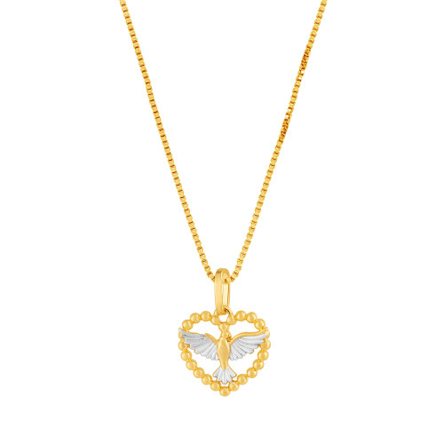 Colar de Prata Coração com Espírito Santo Revestida de Ouro 18K