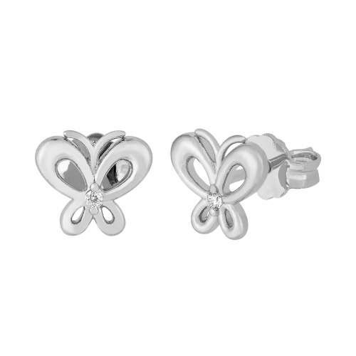 Brinco de Prata Borboleta Teen Charm com Zircônia 7.5x8mm