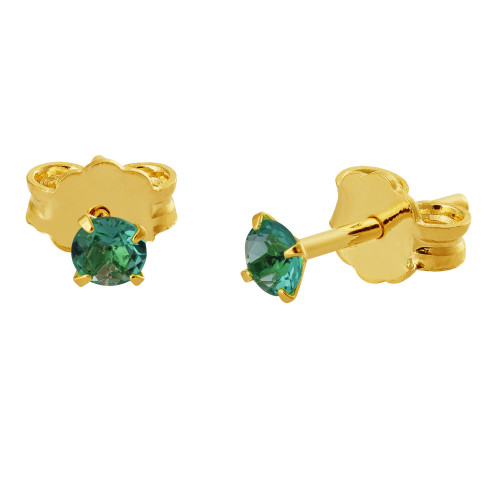Brinco de Prata Ponto de Luz Zircônia Verde Revestido com Ouro 18k 3x3mm