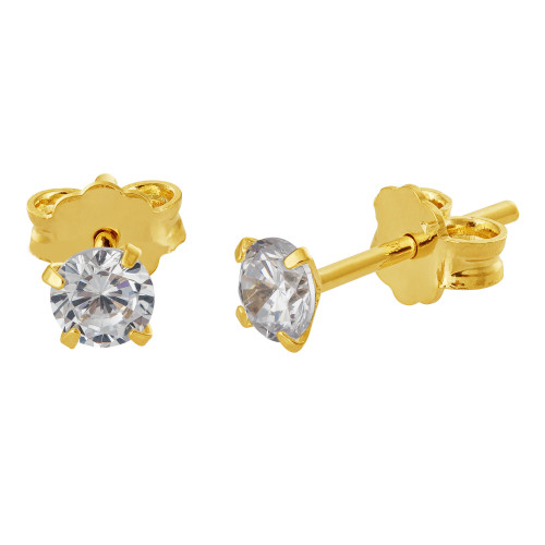 Brinco de Prata Ponto de Luz Zircônia Branca Revestido com Ouro 18k 4mm