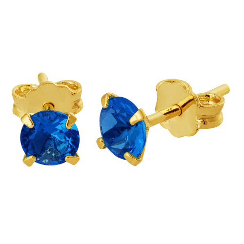 Brinco de Prata Ponto de Luz Zircônia Azul Revestido com Ouro 18k 5mm