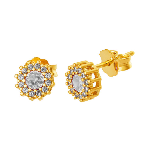 Brinco de Prata Ponto de Luz Revestido com ouro 18k com Zircônias Brancas