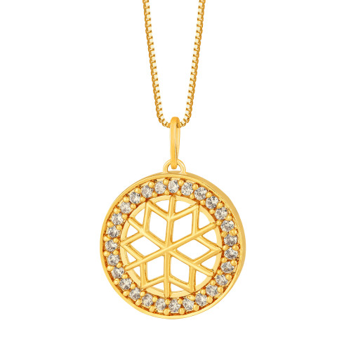 Colar de Prata Mandala com Zircônias Brancas Revestido com Ouro 18k