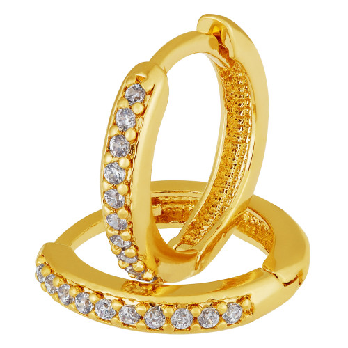 Brinco de Prata Argolinha Revestida com Ouro 18k com Zircônias Brancas 12.5x2.2mm