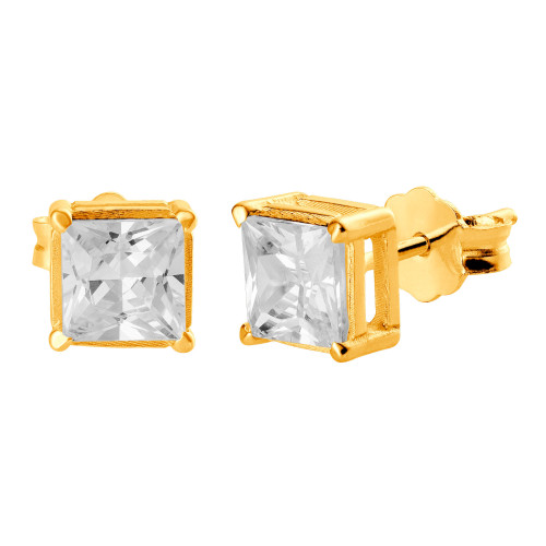 Brinco de Prata Revestida Ponto de Luz Quadrado 5mm